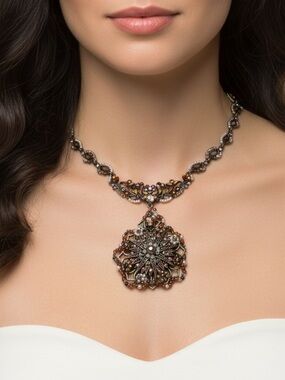 Vintage Felicia Woman’s Necklace Costume Jewelry Pink Jewels Rose Gold Finish